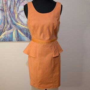 The Limited Peplum Sheath Dress Melon Orange Cotton Stretch Work Party Size 4